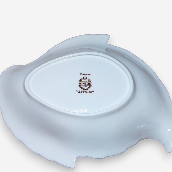 Minton Oberon Bone China Leaf Trinket Dish & Mustard Jar White, Orange & Gold - Picture 14 of 14